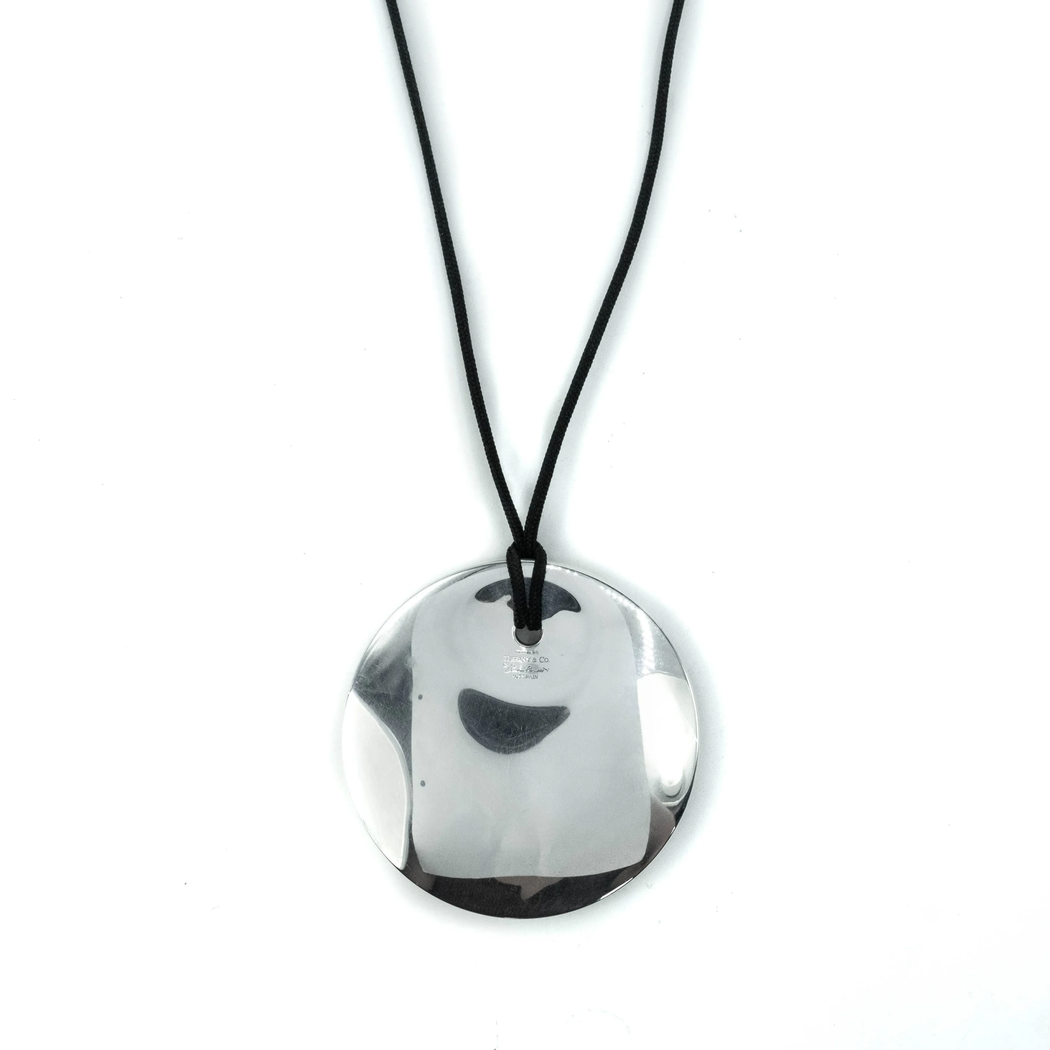 Tiffany & Co Elsa Peretti Large Silver Disc 50mm Pendant Necklace (Cord)