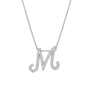 Tiny Treasures 18K White Gold Diamond Pavé Cursive “M” Necklace
