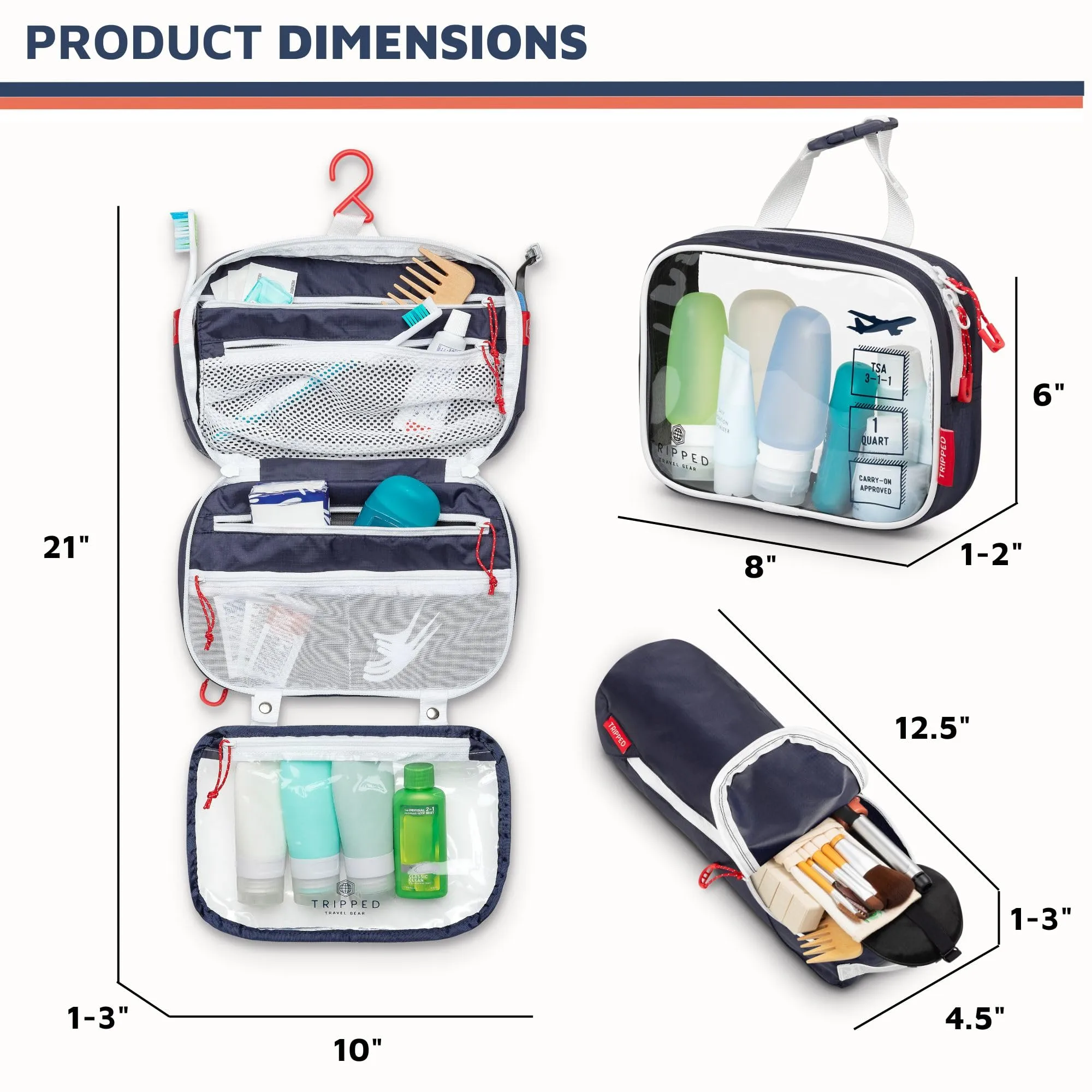 Toiletry Bag Kit Set: Hanging Travel Toiletry Bag   311 TSA Cosmetic Liquid Bag   Ultralight Accessory Organizer Pouch (Navy Ripstop)
