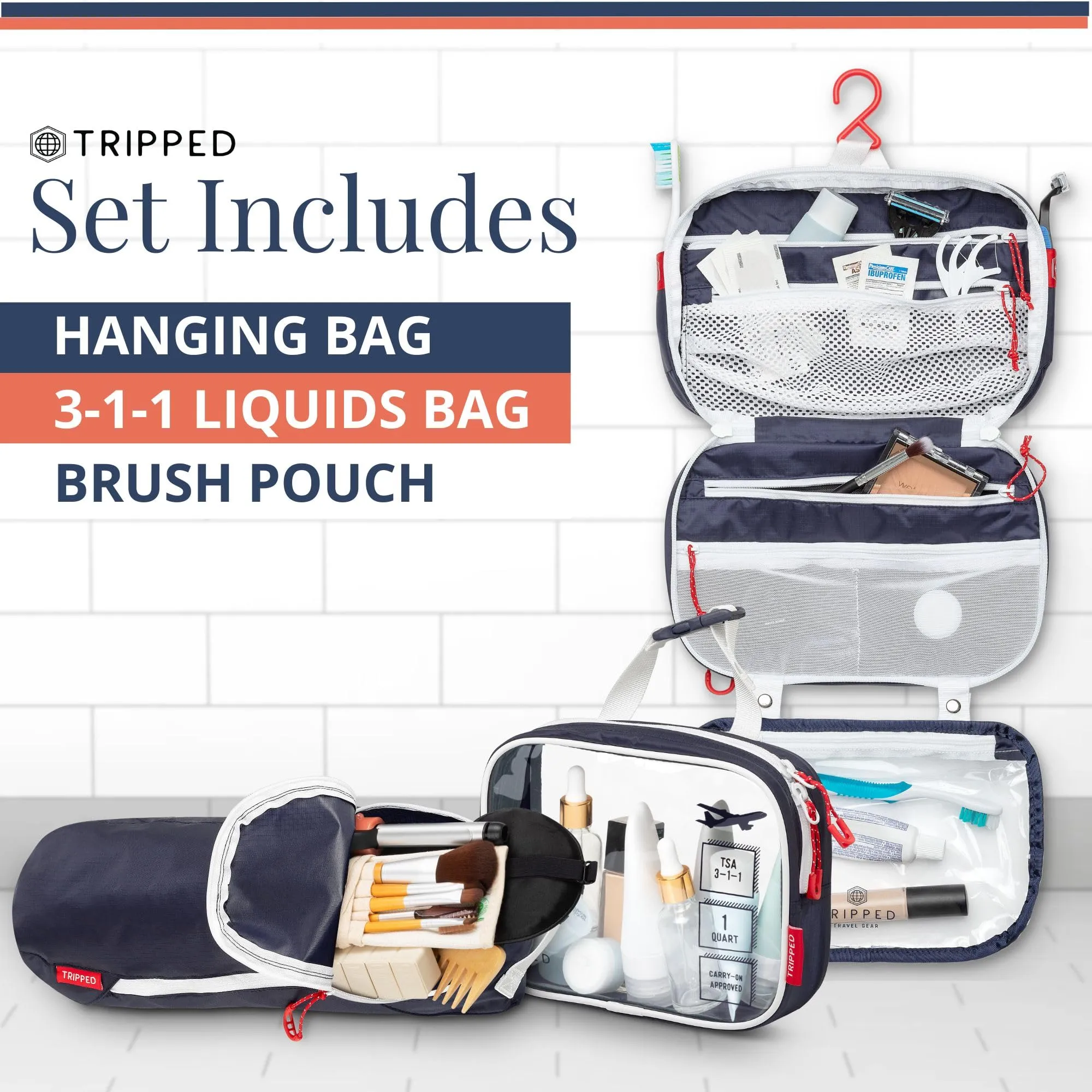 Toiletry Bag Kit Set: Hanging Travel Toiletry Bag   311 TSA Cosmetic Liquid Bag   Ultralight Accessory Organizer Pouch (Navy Ripstop)