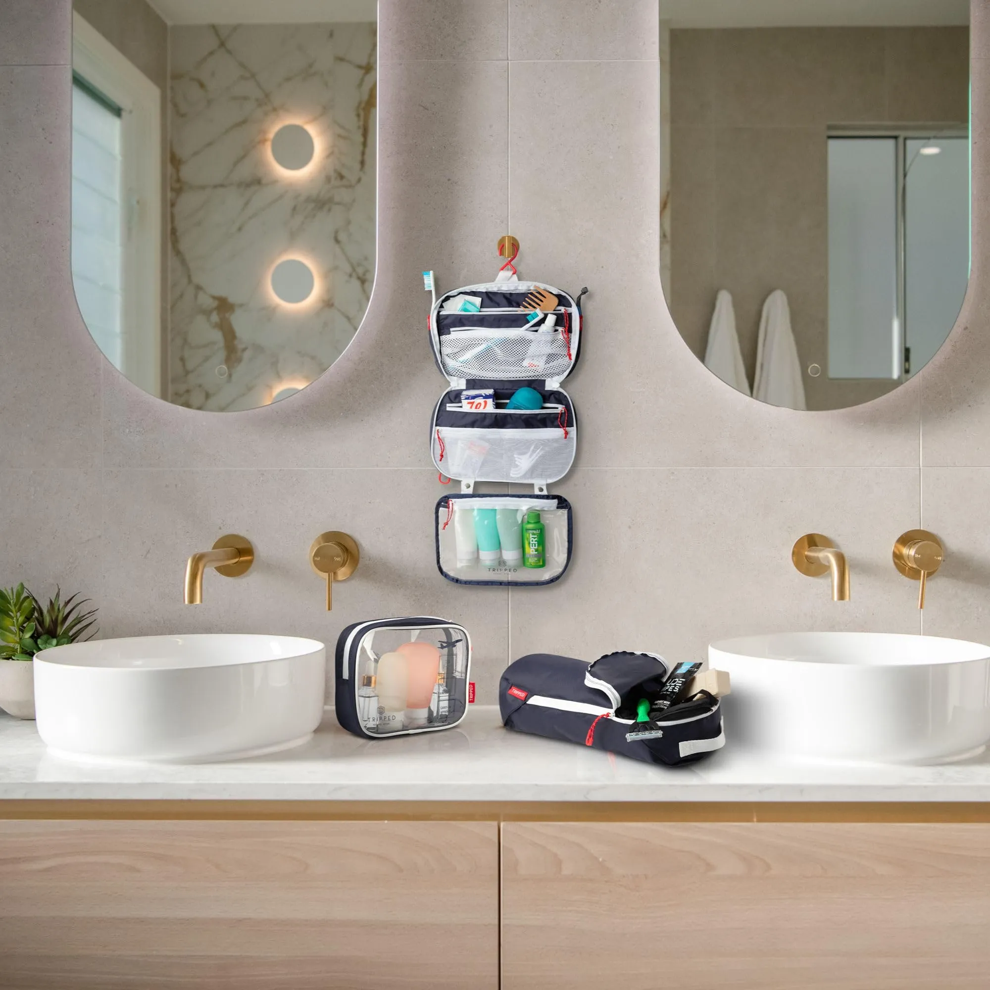 Toiletry Bag Kit Set: Hanging Travel Toiletry Bag   311 TSA Cosmetic Liquid Bag   Ultralight Accessory Organizer Pouch (Navy Ripstop)