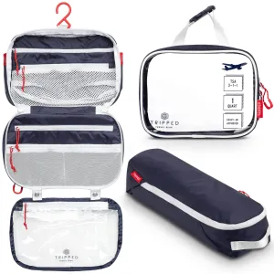 Toiletry Bag Kit Set: Hanging Travel Toiletry Bag   311 TSA Cosmetic Liquid Bag   Ultralight Accessory Organizer Pouch (Navy Ripstop)