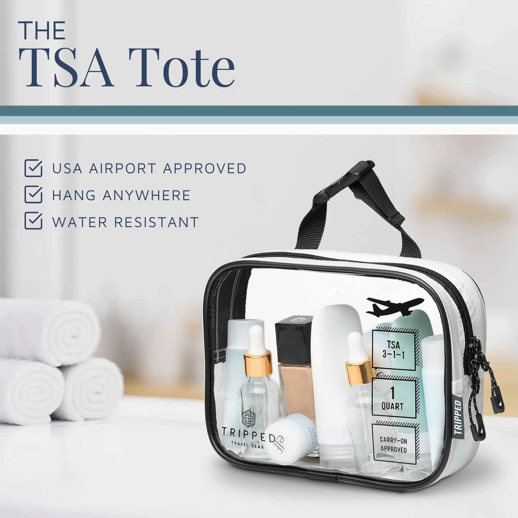Toiletry Bag Kit Set: Hanging Travel Toiletry Bag   311 TSA Cosmetic Liquid Bag   Ultralight Accessory Organizer Pouch (White Ripstop)