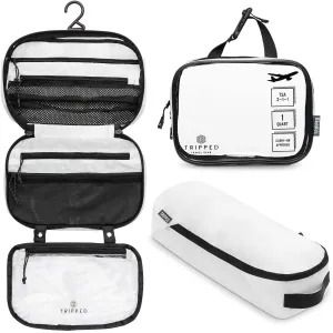 Toiletry Bag Kit Set: Hanging Travel Toiletry Bag   311 TSA Cosmetic Liquid Bag   Ultralight Accessory Organizer Pouch (White Ripstop)