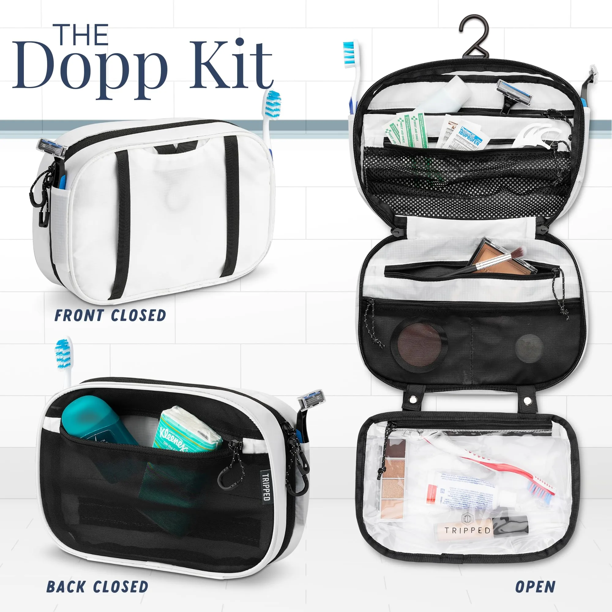 Toiletry Bag Kit Set: Hanging Travel Toiletry Bag   311 TSA Cosmetic Liquid Bag   Ultralight Accessory Organizer Pouch (White Ripstop)