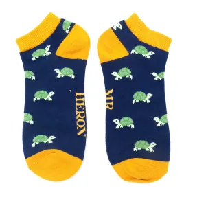 Turtles Bamboo Trainer Socks in Navy by Mr Heron, Size UK 7-11