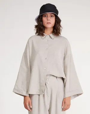 Upcycled Linen Pleat Back Hi-Lo Button-Up Shirt