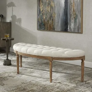 Uttermost Leggett Off White Linen Fabric Cushion Curved Wood Bench