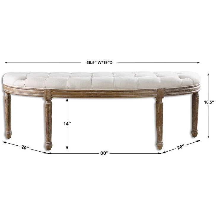 Uttermost Leggett Off White Linen Fabric Cushion Curved Wood Bench