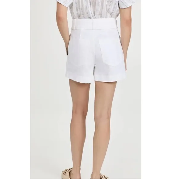 Vince Women's Belted Twill Short Cotton Linen White High Rise Pleated Pockets 16