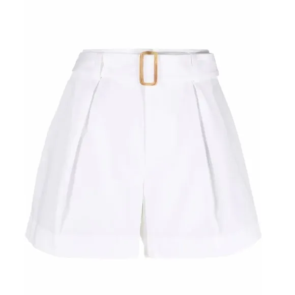 Vince Women's Belted Twill Short Cotton Linen White High Rise Pleated Pockets 16