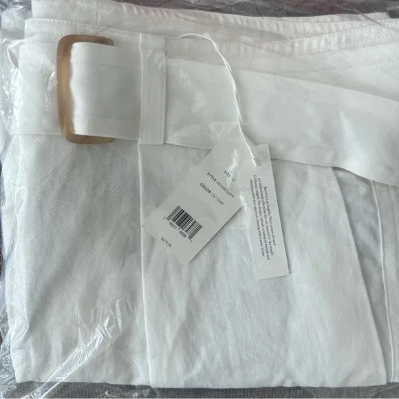 Vince Women's Belted Twill Short Cotton Linen White High Rise Pleated Pockets 16