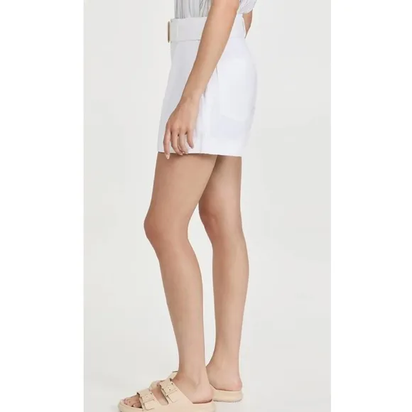 Vince Women's Belted Twill Short Cotton Linen White High Rise Pleated Pockets 16