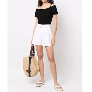 Vince Women's Belted Twill Short Cotton Linen White High Rise Pleated Pockets 16