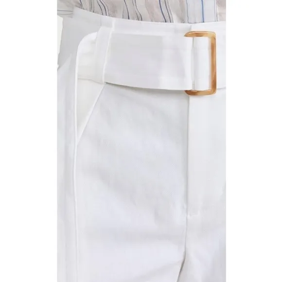 Vince Women's Belted Twill Short Cotton Linen White High Rise Pleated Pockets 16