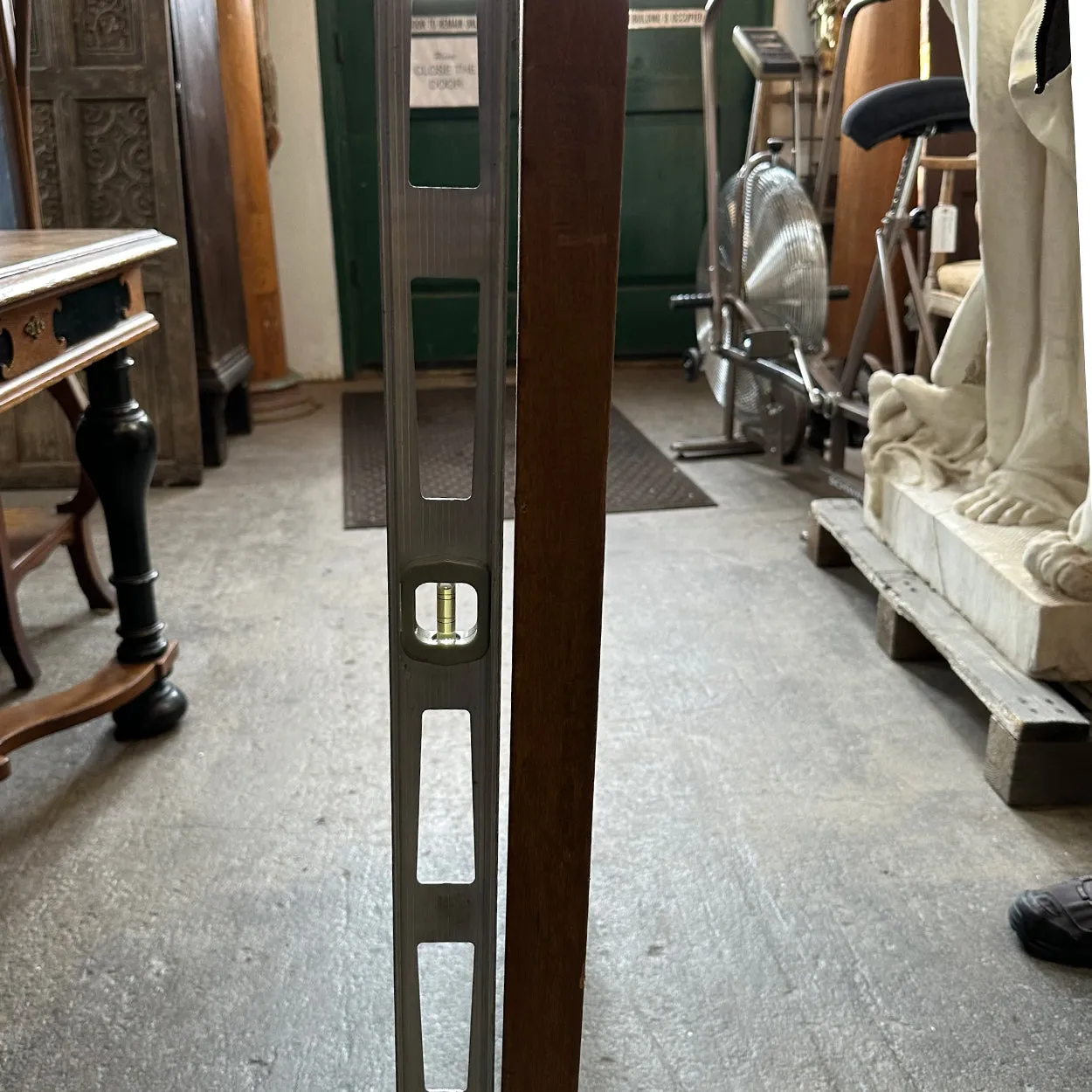 Vintage American Faded Mahogany Paneled and Round Glass Window Single Door