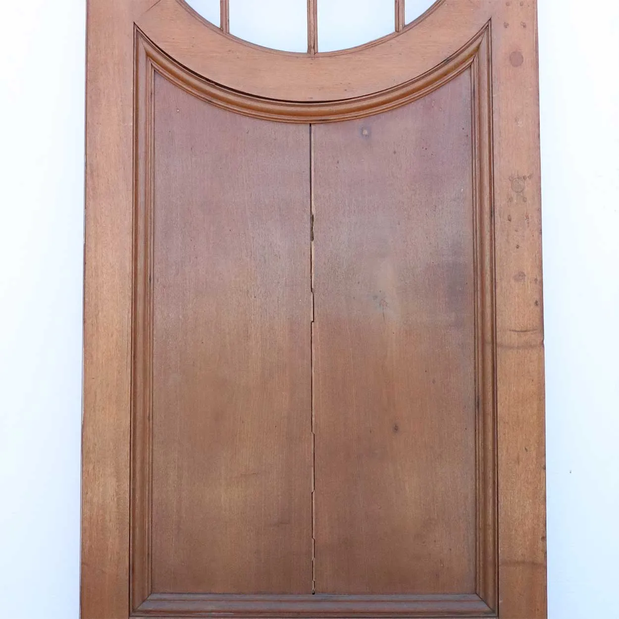 Vintage American Faded Mahogany Paneled and Round Glass Window Single Door