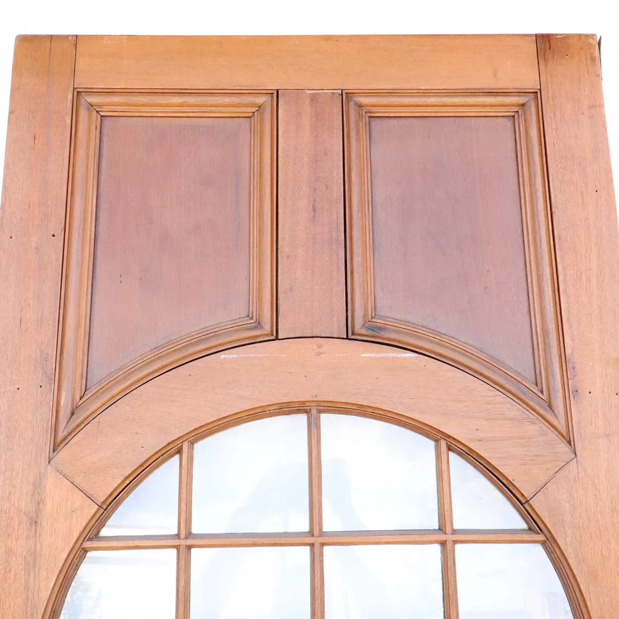 Vintage American Faded Mahogany Paneled and Round Glass Window Single Door