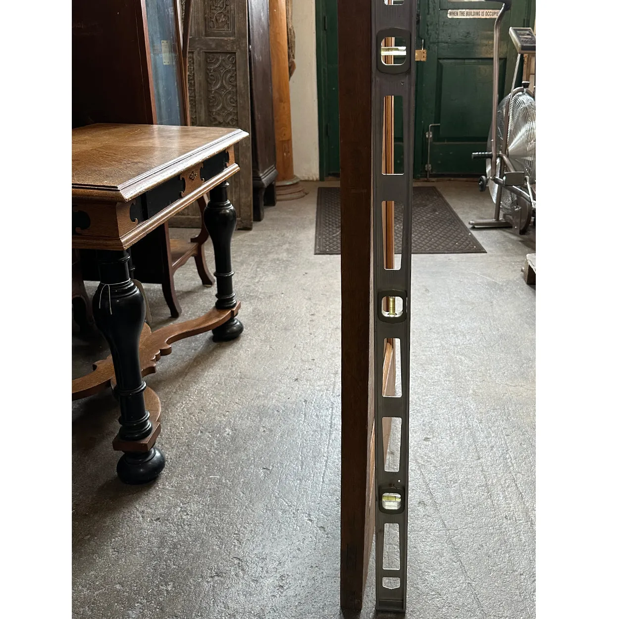 Vintage American Faded Mahogany Paneled and Round Glass Window Single Door