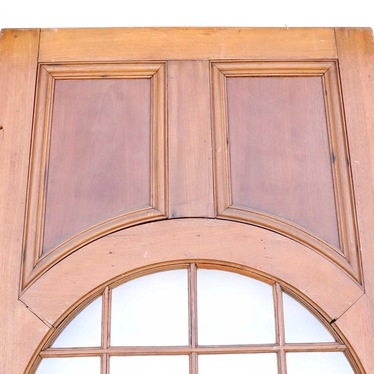 Vintage American Faded Mahogany Paneled and Round Glass Window Single Door