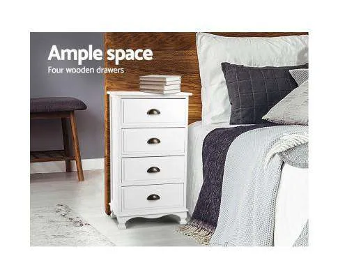 Vintage Bedside Table Four Drawers - White