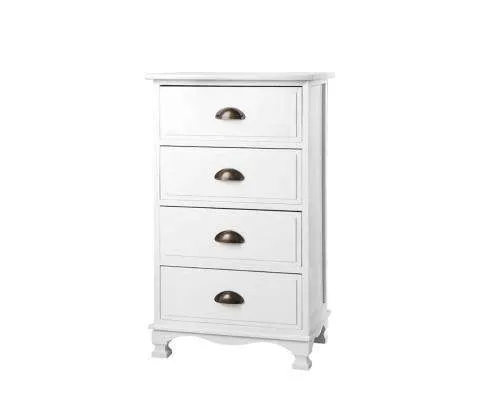 Vintage Bedside Table Four Drawers - White