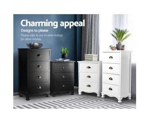 Vintage Bedside Table Four Drawers - White