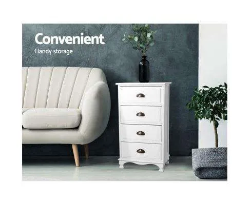 Vintage Bedside Table Four Drawers - White