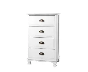 Vintage Bedside Table Four Drawers - White