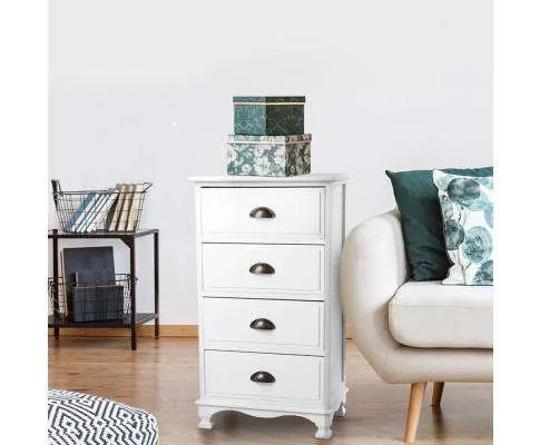 Vintage Bedside Table Four Drawers - White