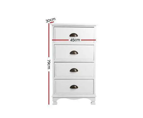 Vintage Bedside Table Four Drawers - White