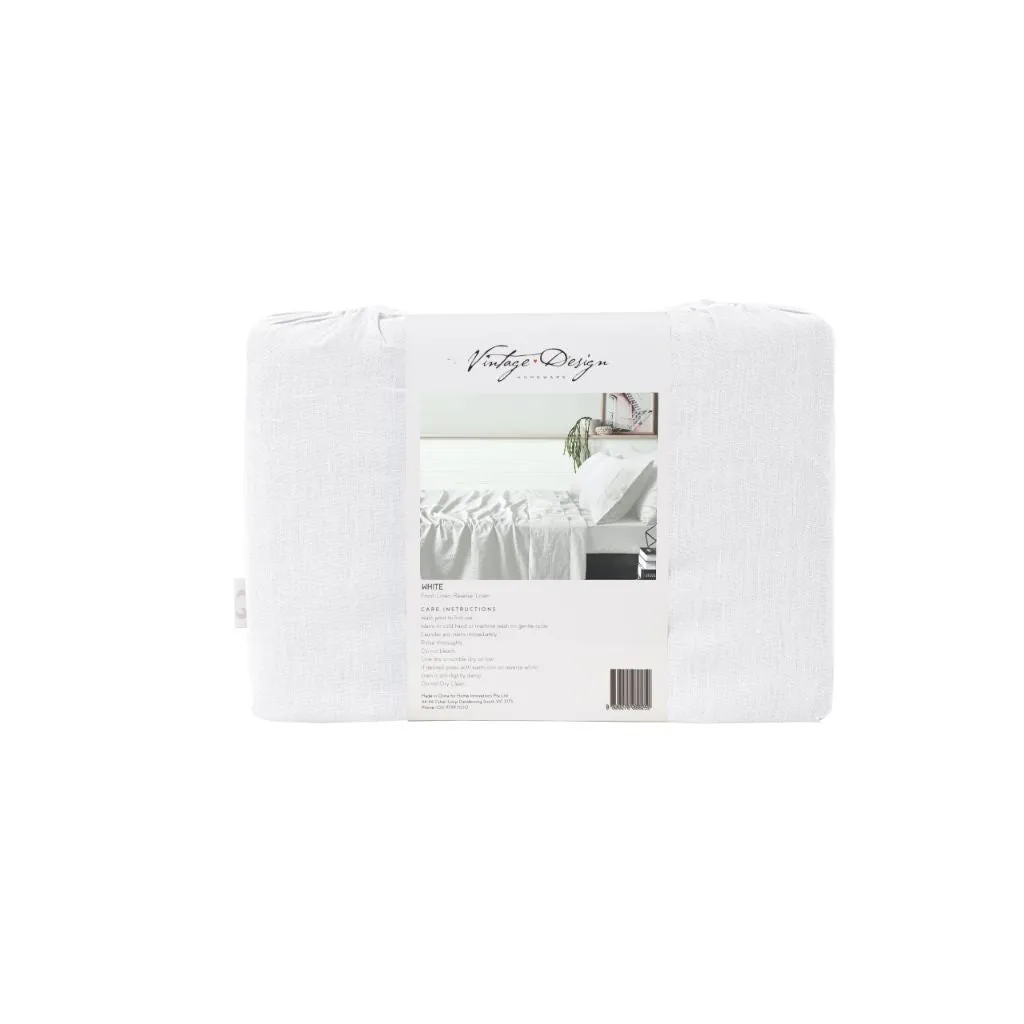 Vintage Design White French 100% Linen Sheet Set