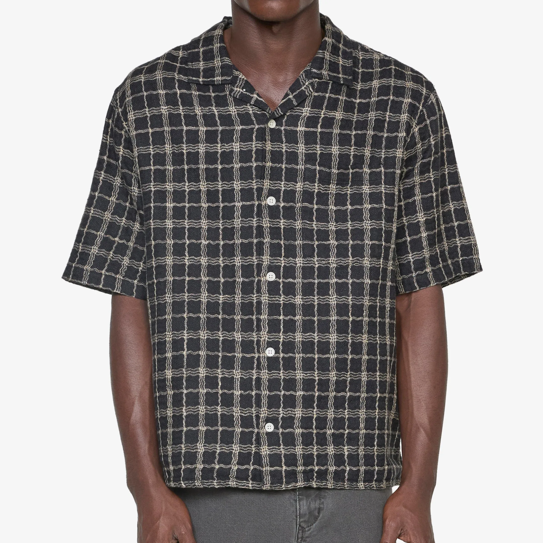 Wavy Linen Short Sleeve Shirt Black