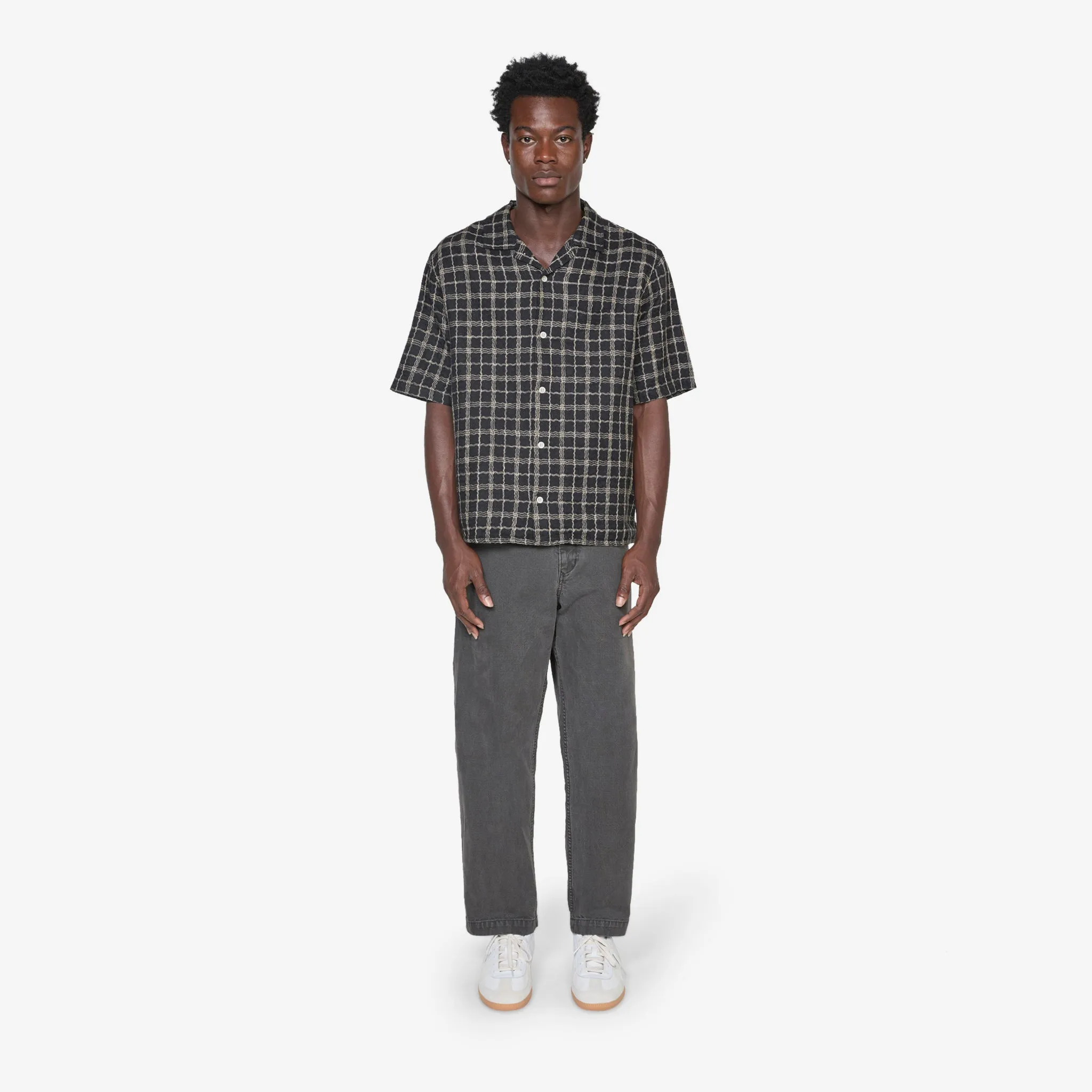 Wavy Linen Short Sleeve Shirt Black