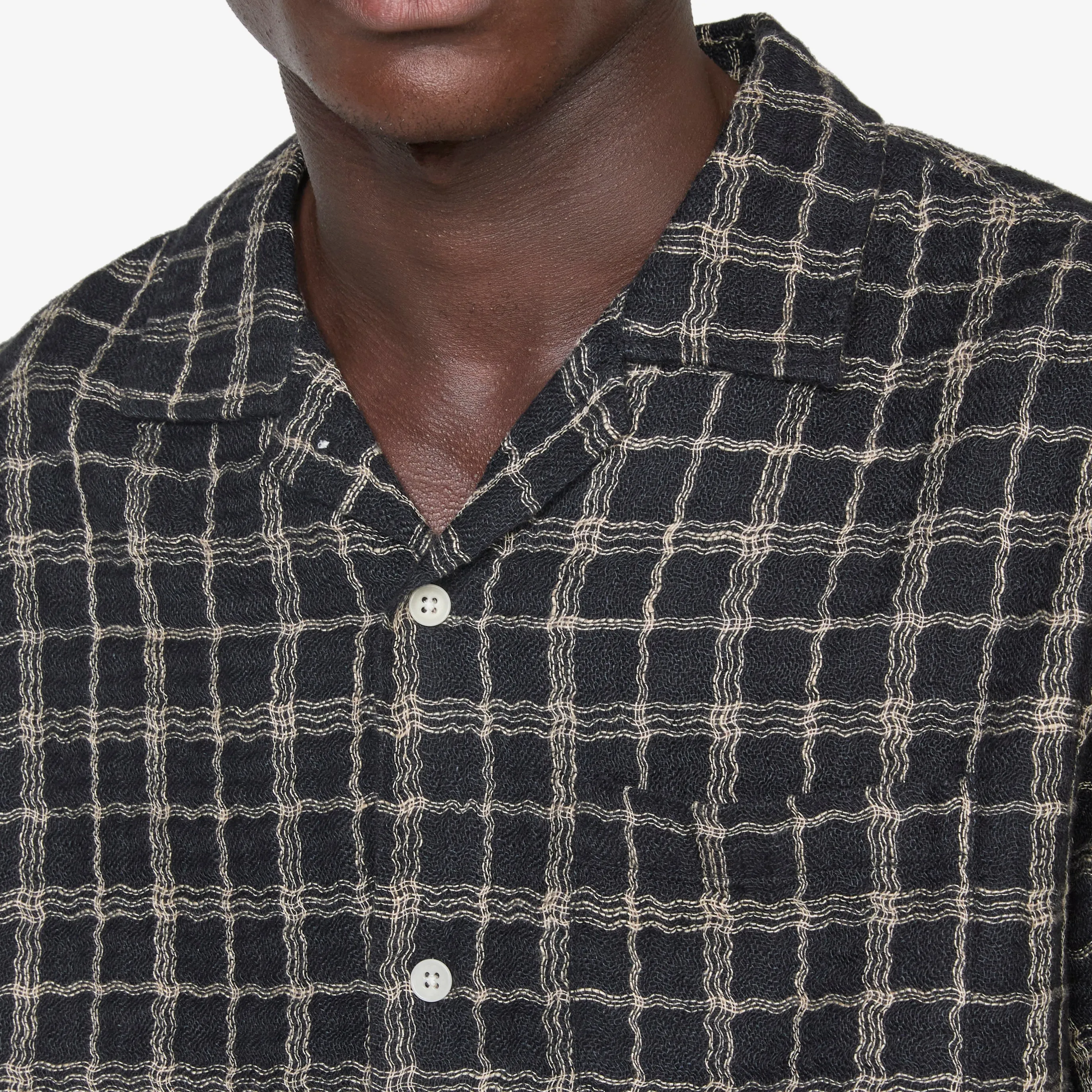 Wavy Linen Short Sleeve Shirt Black