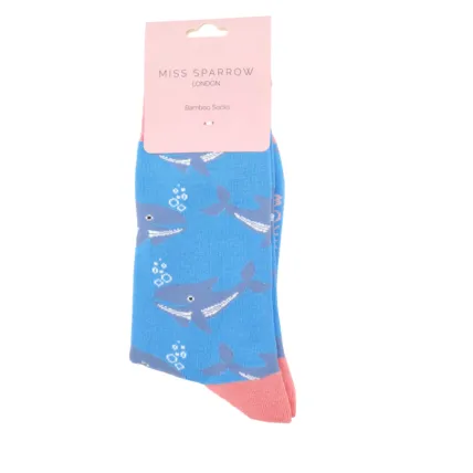 Whales Bamboo Socks in Sky by Miss Sparrow, Size UK 4-7