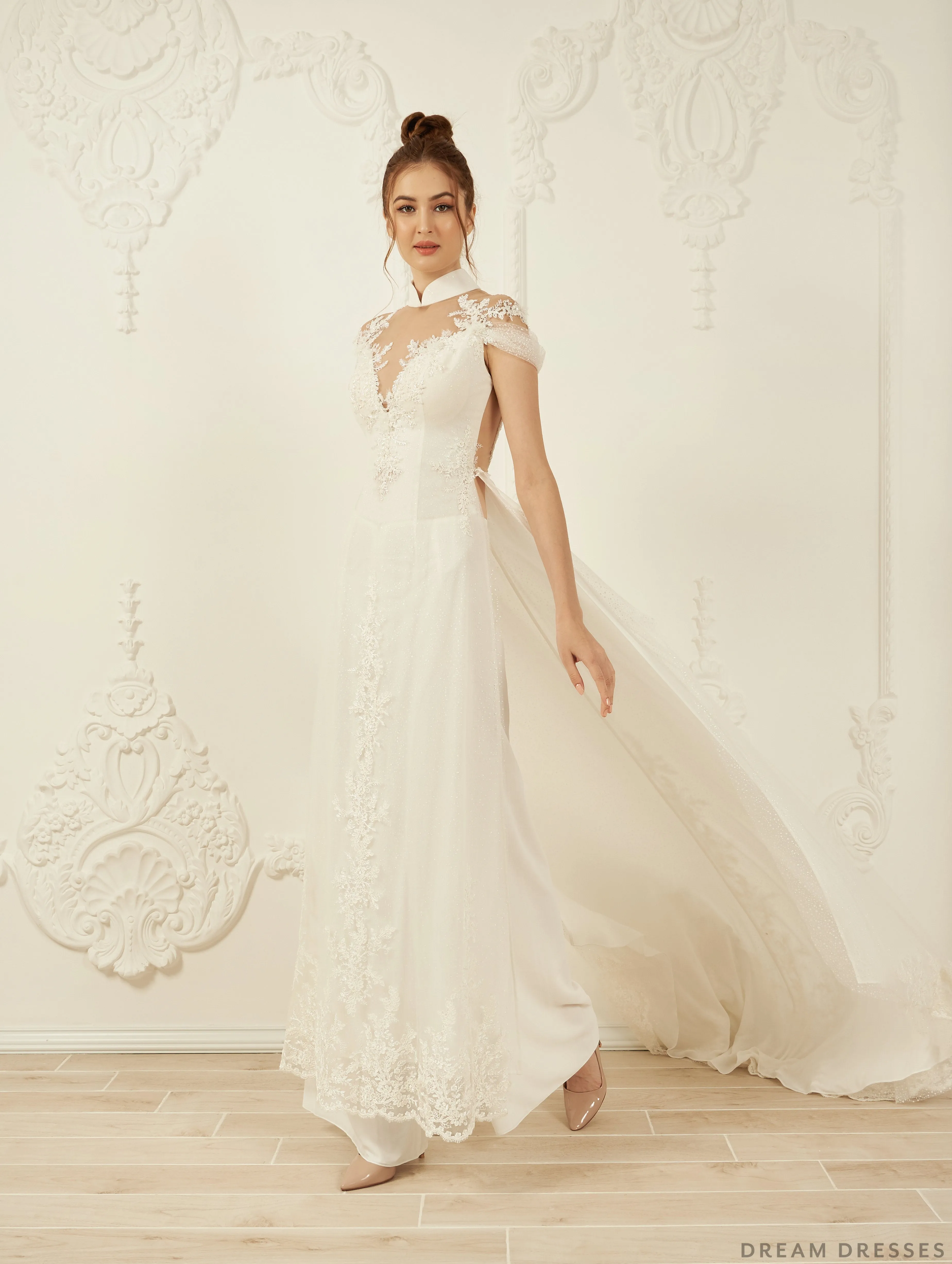White Bridal Ao Dai | Modern Vietnamese Wedding Dress (#ILIANA)