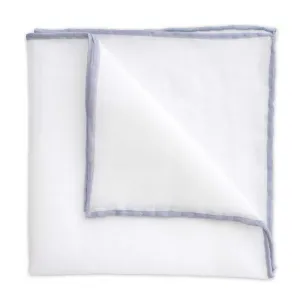 White Linen Pocket Square with Grey Trim