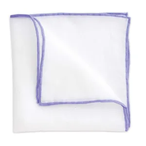 White Linen Pocket Square with Lt. Purple Trim