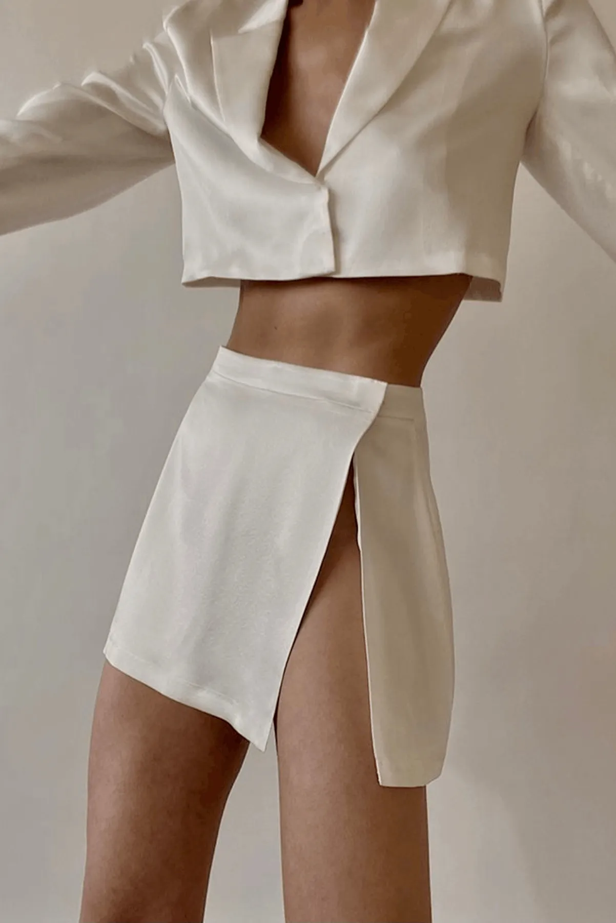 White Slit Pure Silk Skirt
