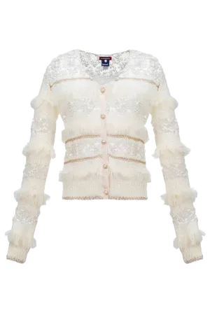 White Sundown Knit Sweater with Pearl Buttons