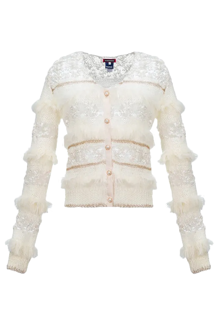 White Sundown Knit Sweater with Pearl Buttons