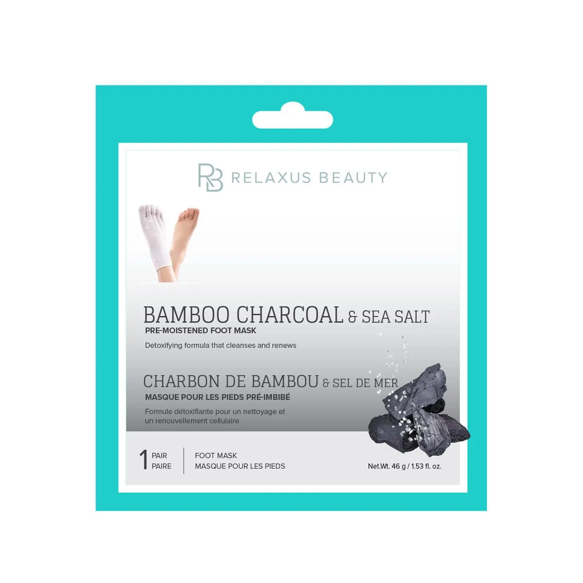 Wholesale Bamboo Charcoal, Sea Salt Foot Mask - Displayer of 12