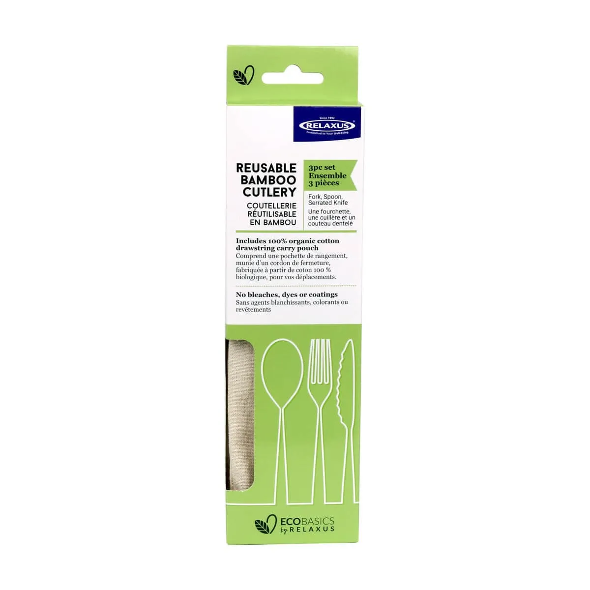 Wholesale Reusable Bamboo 3-Piece Cutlery Set - Displayer of 12