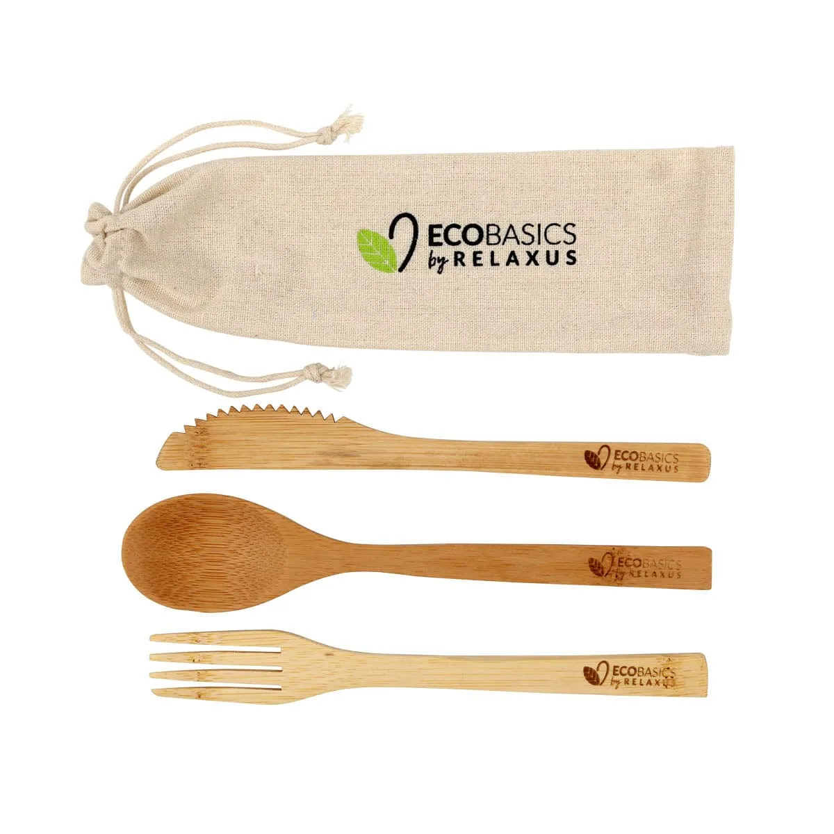Wholesale Reusable Bamboo 3-Piece Cutlery Set - Displayer of 12