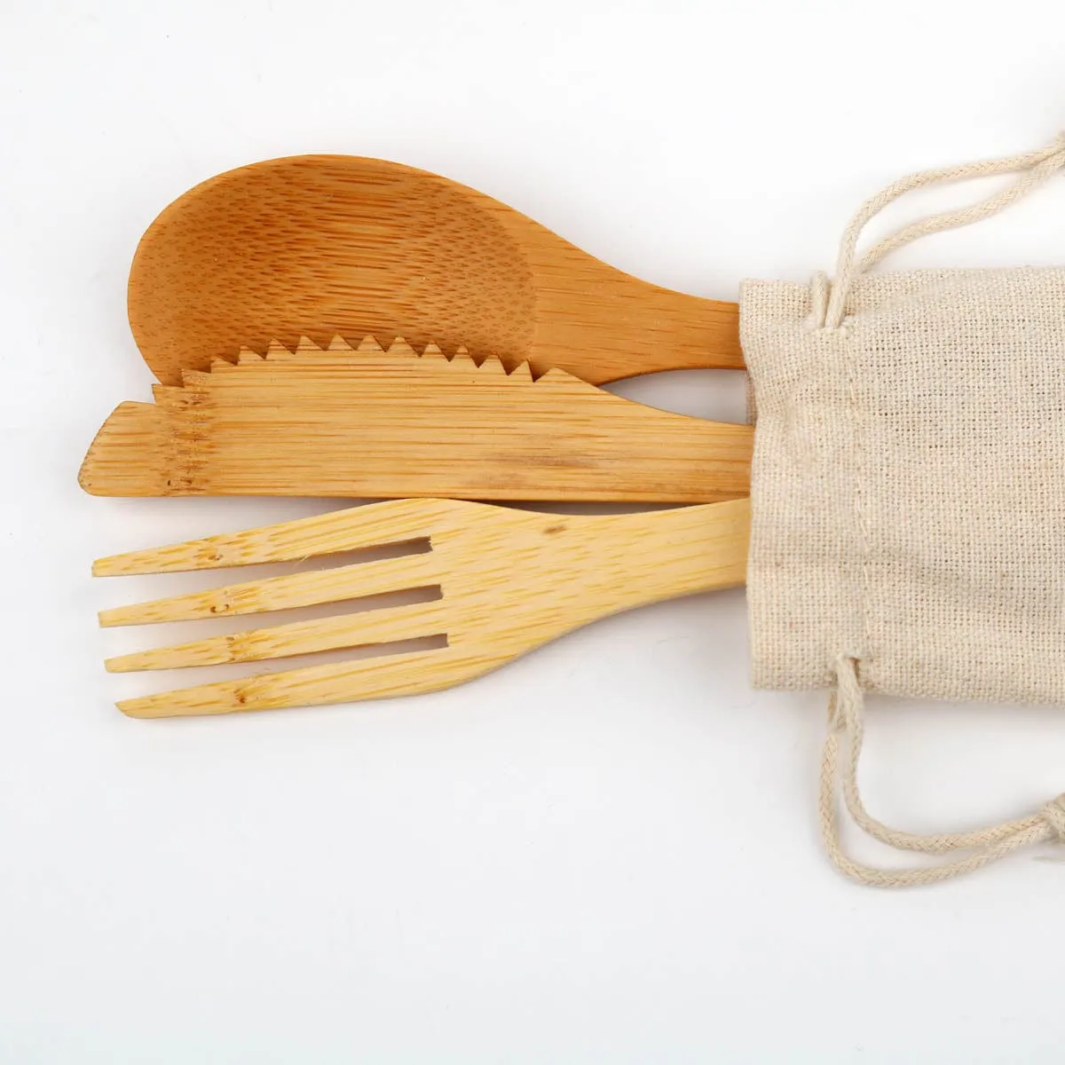 Wholesale Reusable Bamboo 3-Piece Cutlery Set - Displayer of 12