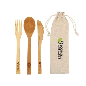 Wholesale Reusable Bamboo 3-Piece Cutlery Set - Displayer of 12