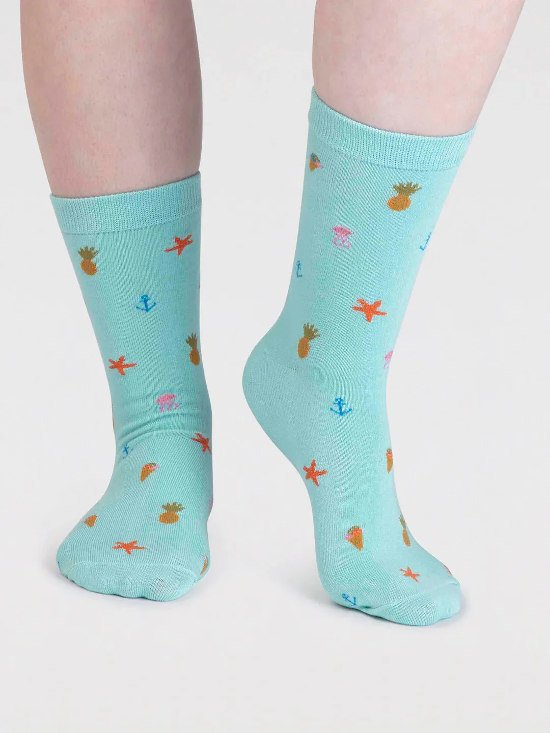 Willa Bamboo Seaside Socks in Deep Mint by Thought
