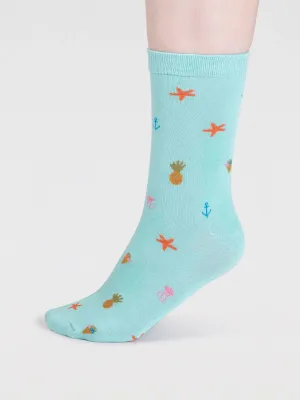 Willa Bamboo Seaside Socks in Deep Mint by Thought