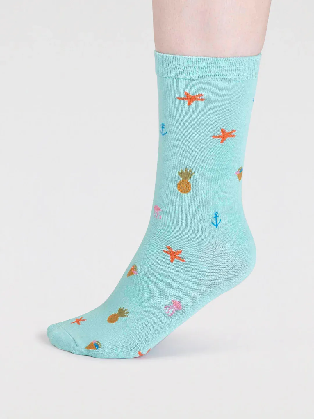 Willa Bamboo Seaside Socks in Deep Mint by Thought